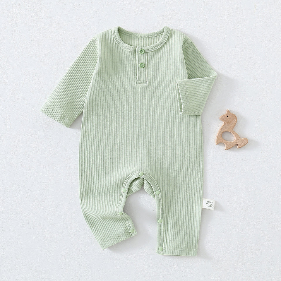Mintgrüner gerippter Baby-Strampler mit Druckknöpfen am Bein