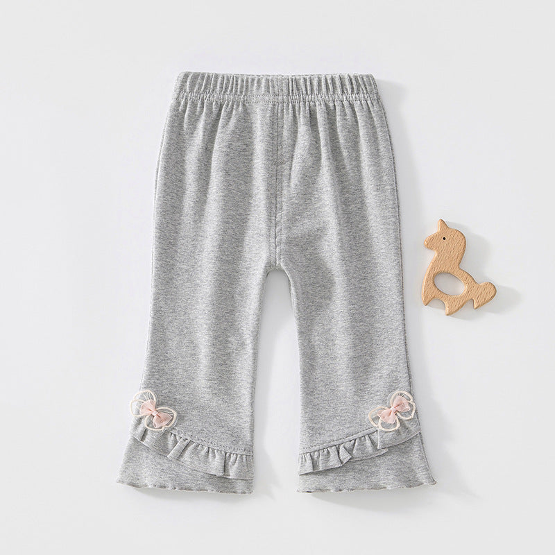 Graue Leggings mit Rüschensaum und kleinen Schleifchen