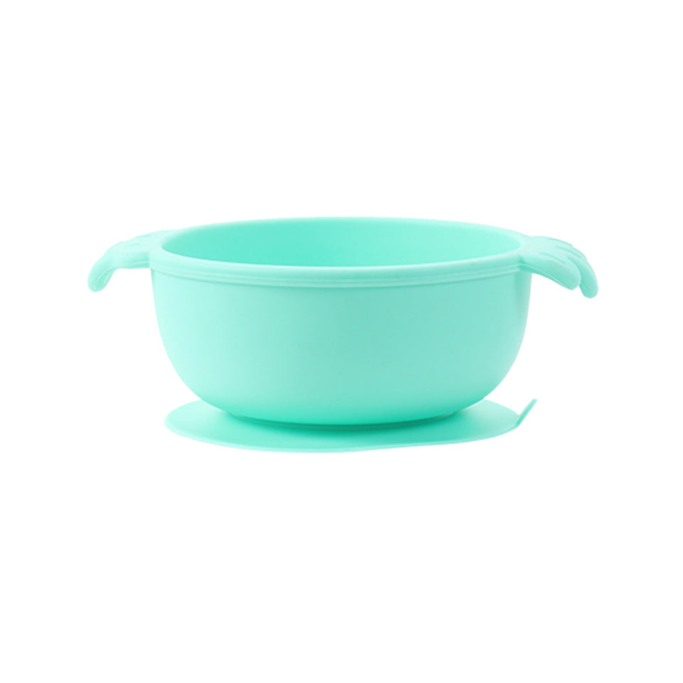 Silikon-Schüssel mit Saugfuß und Ohren in Mint auf weißem Grund
