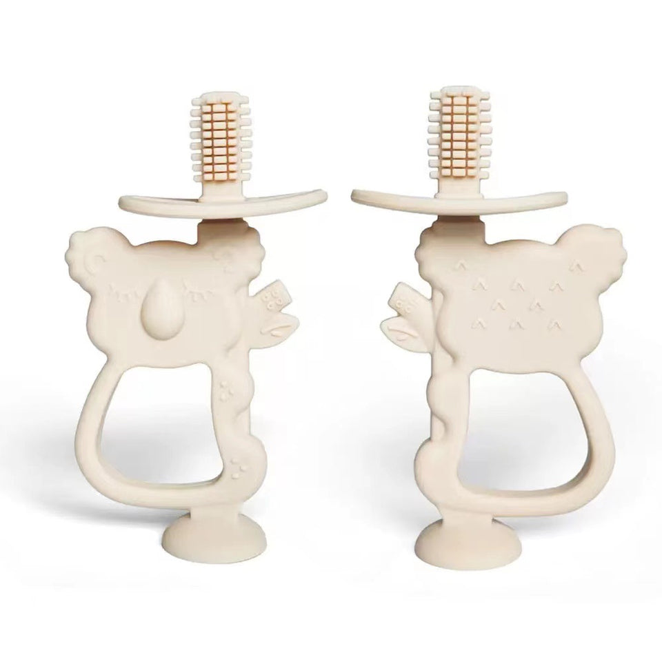 Koala-Beißer aus Silikon in Creme, Vorder- und Rückseite