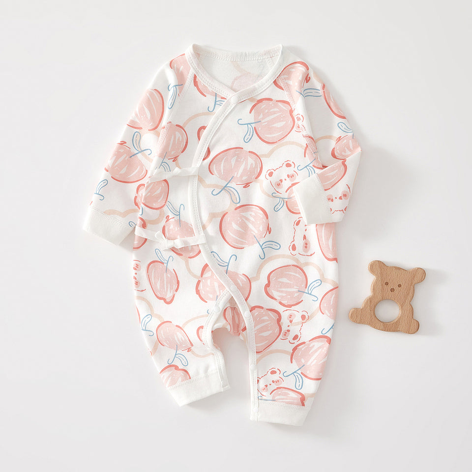 Baby-Wickelstrampler mit Apfelmuster in Rosa