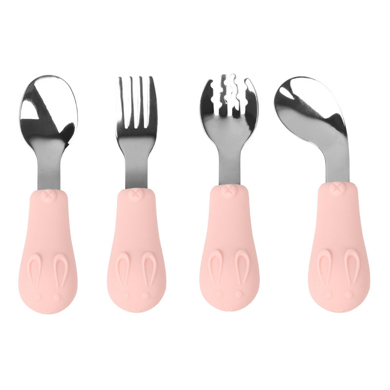 Kinderbesteck-Set mit Tiergriff – Hase, Rosa