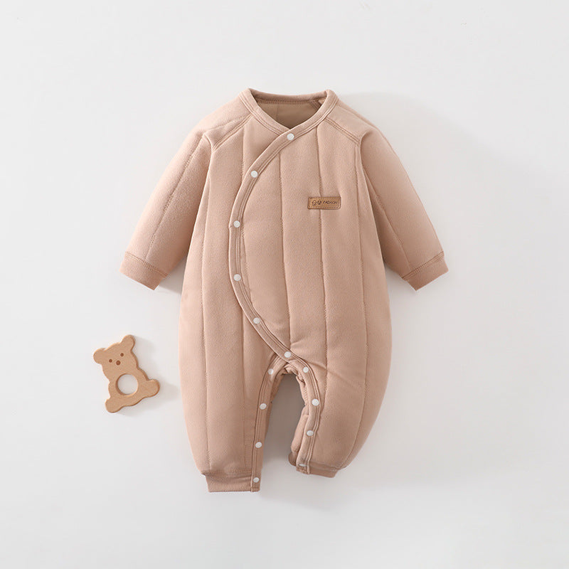 Gesteppter Baby-Overall mit Schrägverschluss in Beige