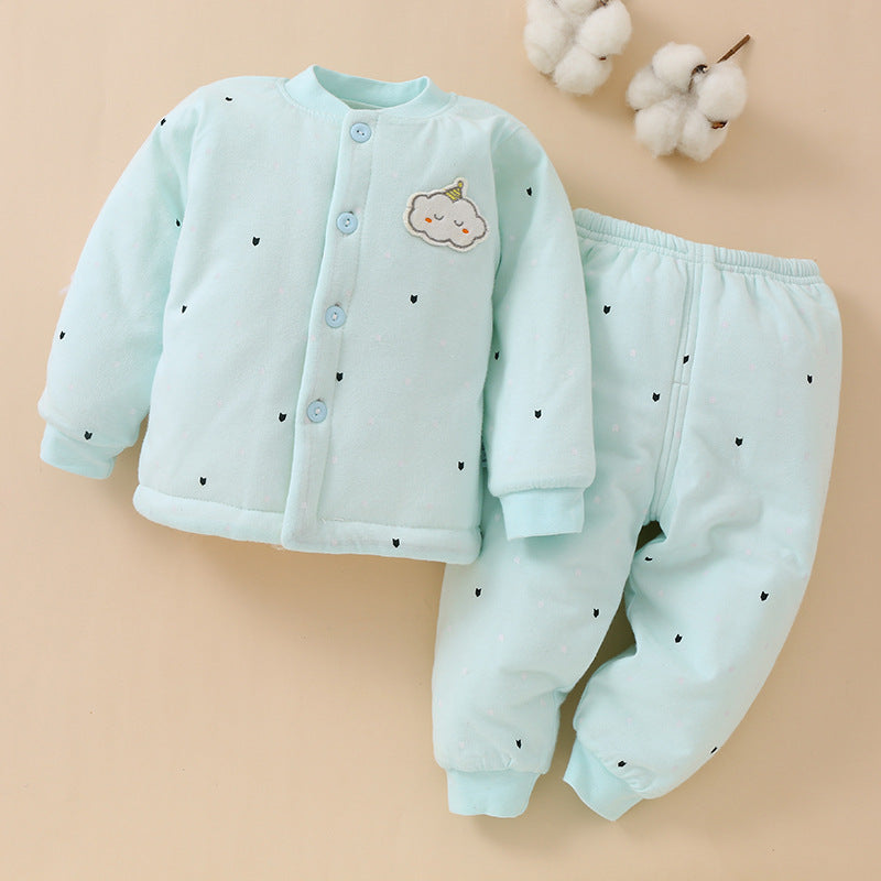 Baby-Set aus gesteppter Jacke und Hose in Mint