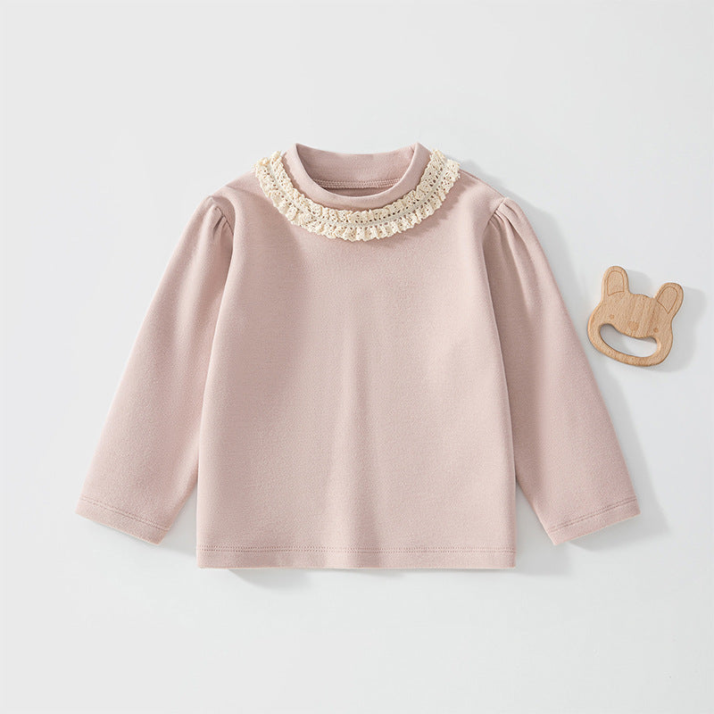 Rosa Baby-Langarmshirt mit Spitzenkragen und Puffärmeln