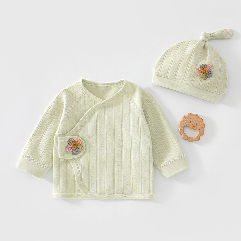 Mintfarbenes Wickelshirt mit Mütze und Blüten-Applikation