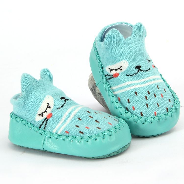 Krabbelschuhe mit Tiergesicht in Mint