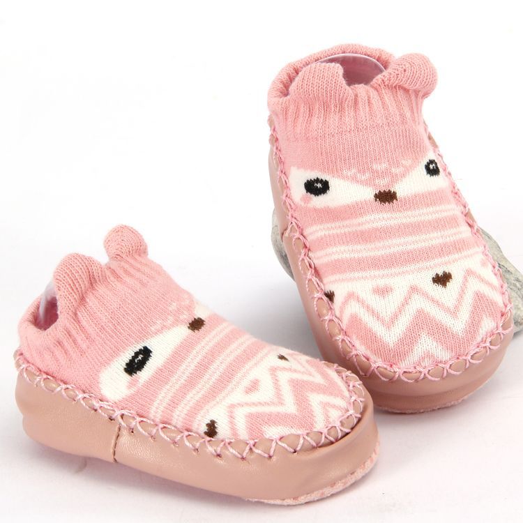 Krabbelschuhe mit Tiergesicht in Rosa