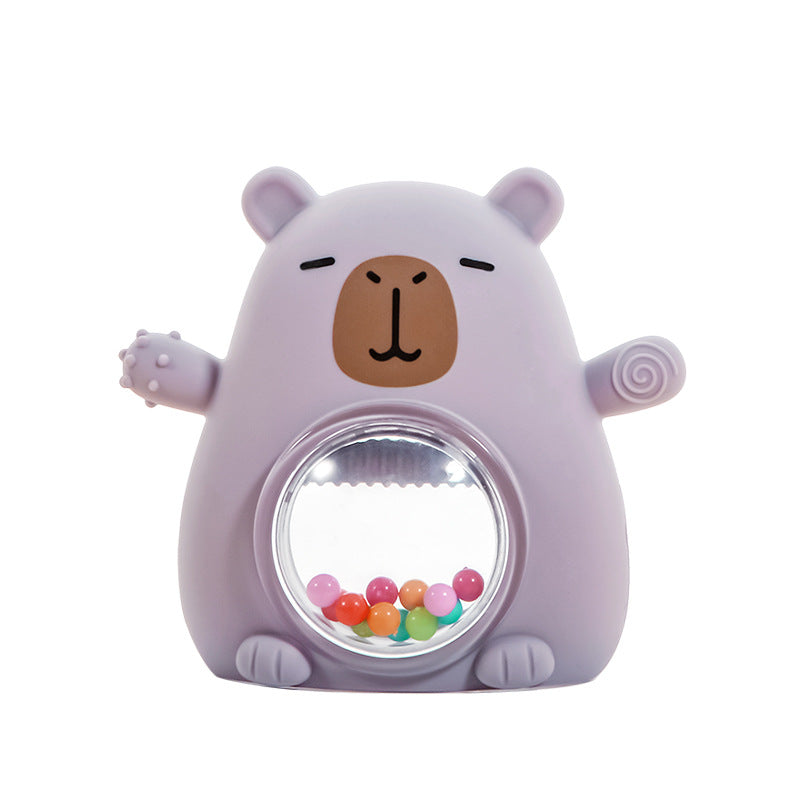 Wasserschwein-Rassel aus Silikon in Lila mit Kugelfenster
