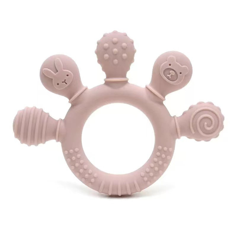 Beißring Sonne aus Silikon in Rosa mit fünf Greifern