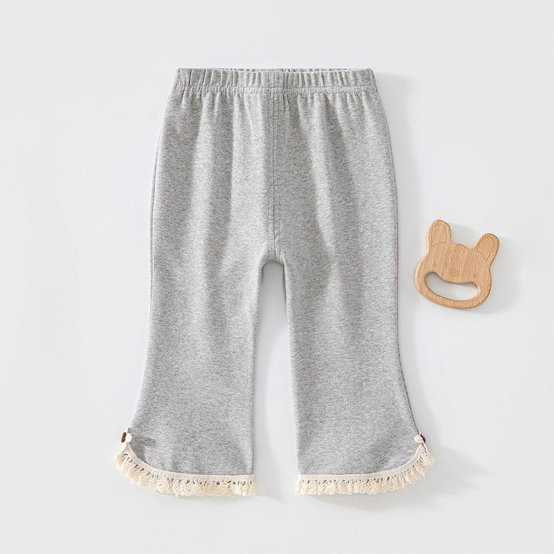 Graue Leggings mit Spitzensaum