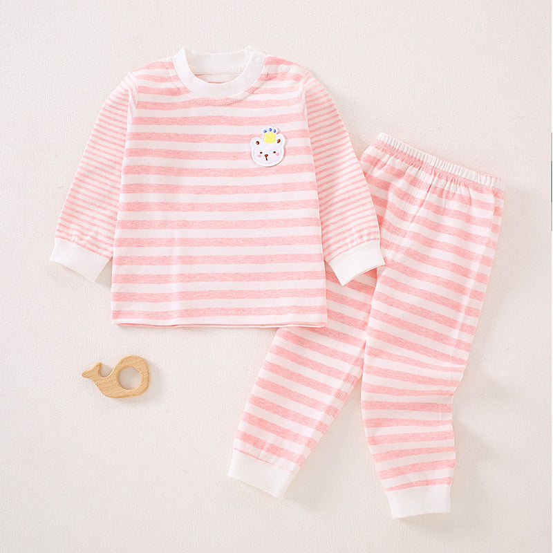 Rosa gestreiftes Baby-Set mit weißem Rand