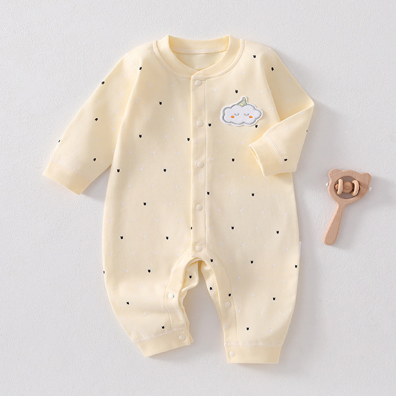 Gelber Baby-Strampler mit Pünktchen und Wolken-Applikation