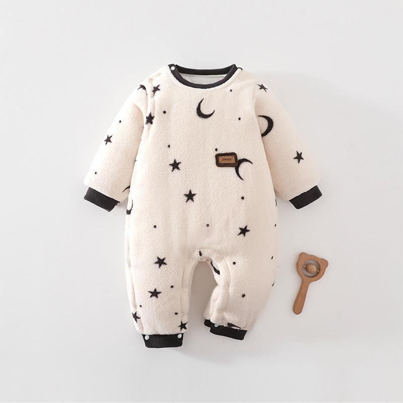 Flauschiger Baby-Overall mit Baumwollfutter in Sterne und Mond