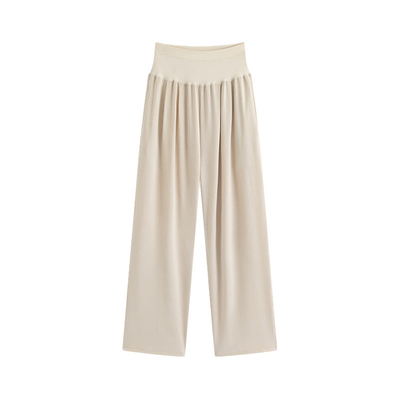 Beige weite Umstandshose mit hohem Bund, flach ausgelegt