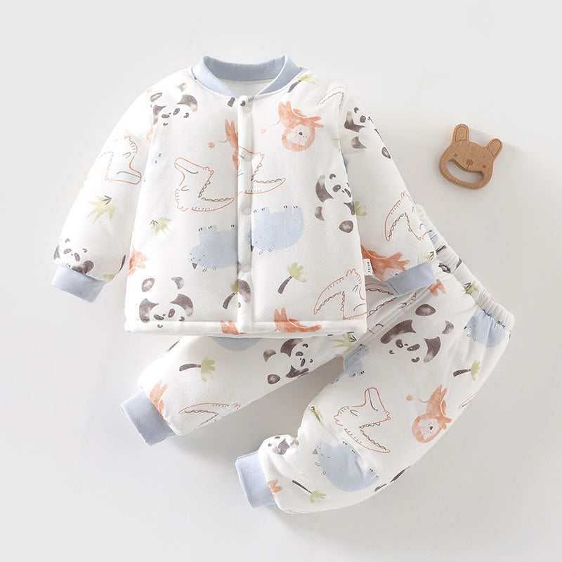 Gesteppter Baby-Zweiteiler mit Waldtier-Muster in Panda