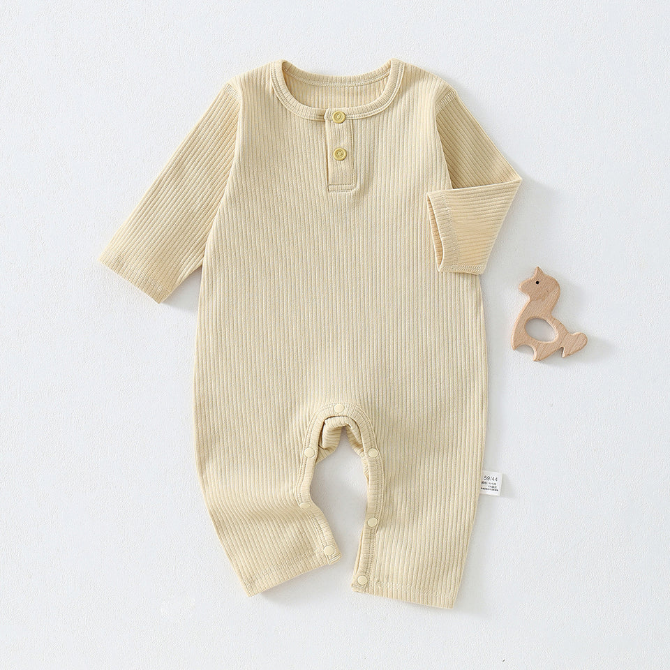 Hellgelber gerippter Baby-Strampler mit Knopfleiste