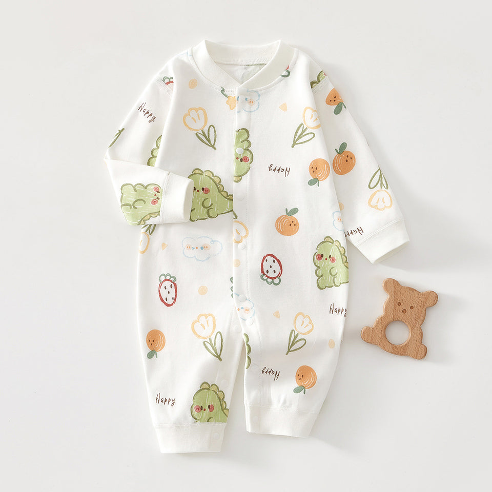 Baby-Strampler mit grünen Dinos und Blumen