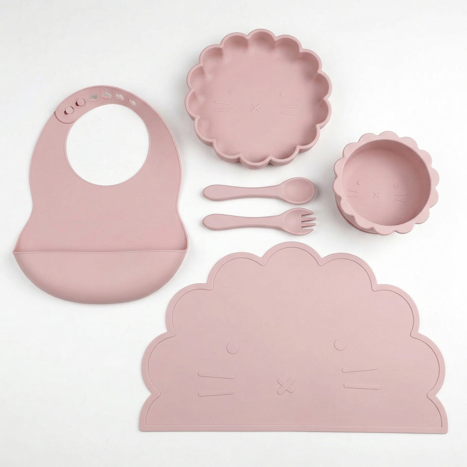 Beikost-Set Löwe aus Silikon, 6-teilig, Rosa