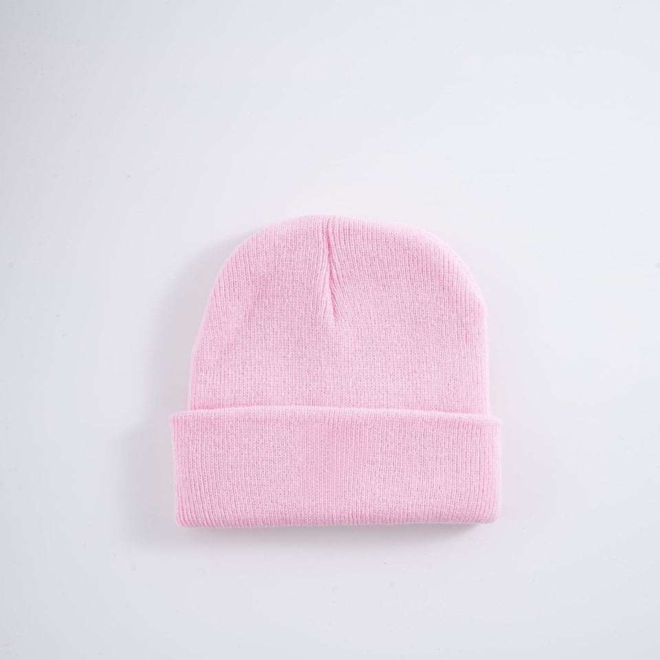 Einfarbige Baby-Strickmütze aus Acryl mit Umschlag, Rosa
