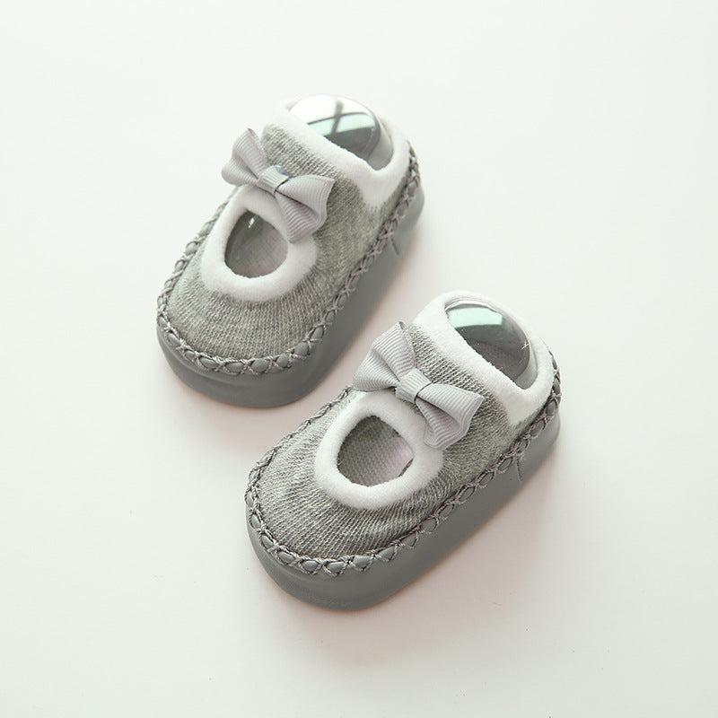 Baby-Schuhe mit Schleife und rutschhemmender Sohle in Grau