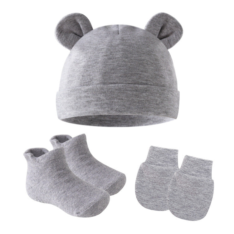 Mütze mit Ohren, Söckchen und Fäustlinge