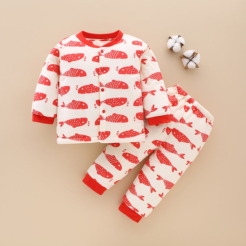 Baby-Set aus gesteppter Jacke und Hose in Rot