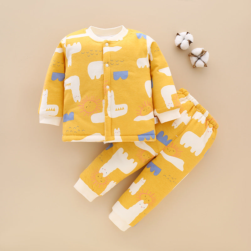 Baby-Set aus gesteppter Jacke und Hose in Gelb