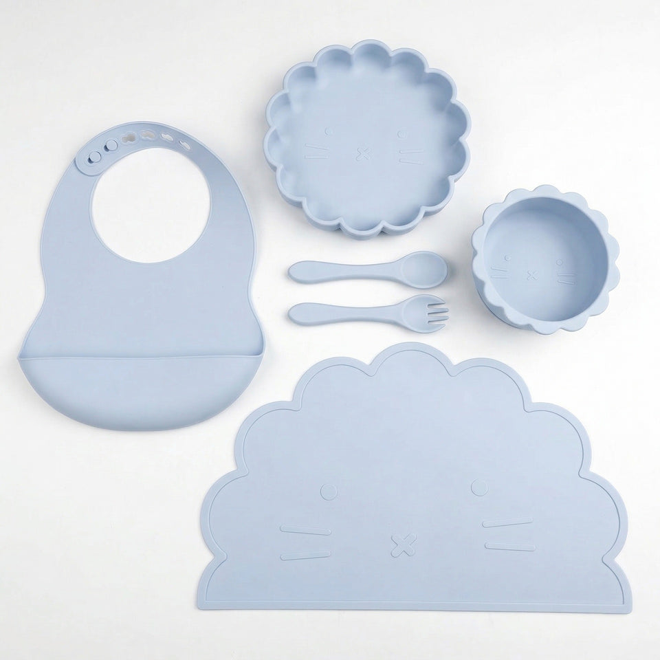 Beikost-Set Löwe aus Silikon, 6-teilig, Hellblau