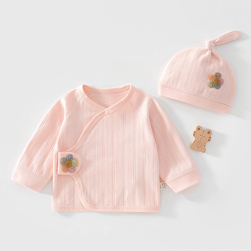 Rosa Wickelshirt mit Mütze und Blüten-Applikation