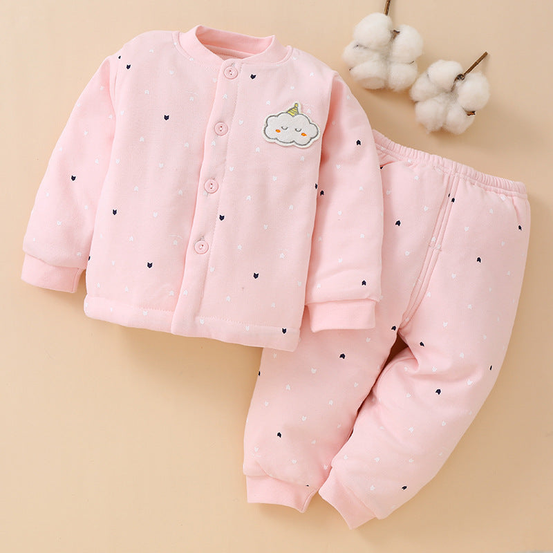 Baby-Set aus gesteppter Jacke und Hose in Rosa
