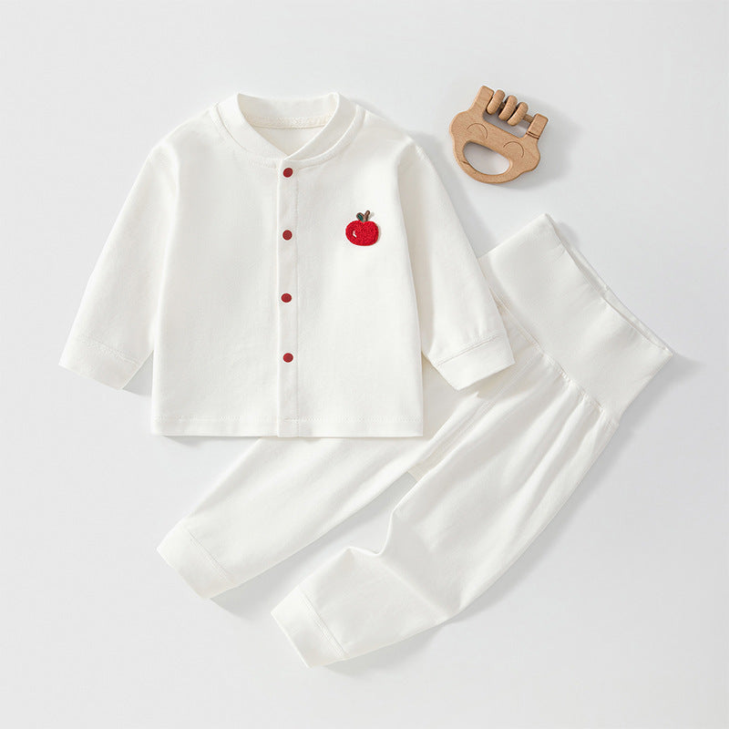 Weißes Baby-Set mit roter Apfel-Applikation und roten Knöpfen