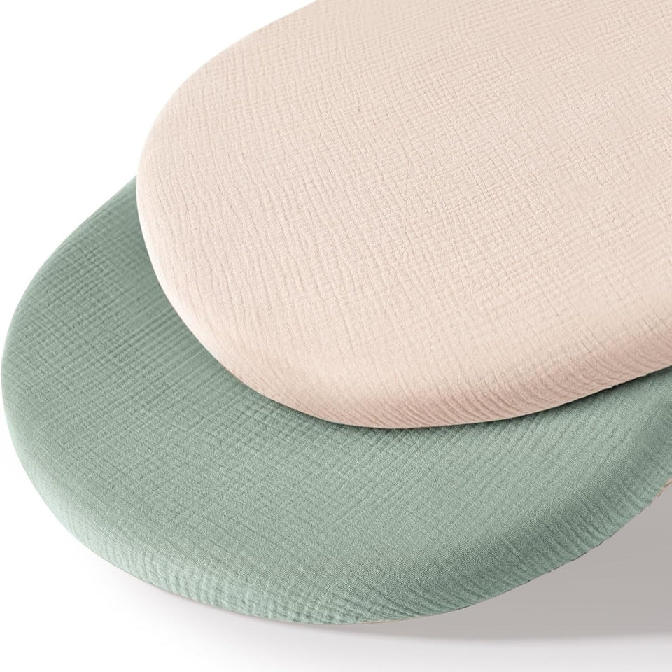 Oval-Spannbettlaken für Stubenwagen und Wiege, 2er-Set in Mint