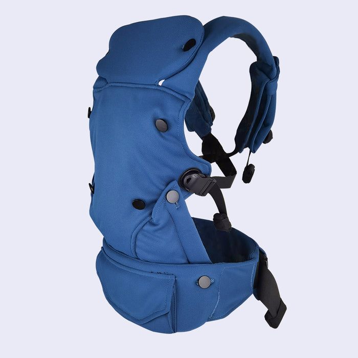 Babytrage mit Hüftsitz in Blau, Seitenansicht