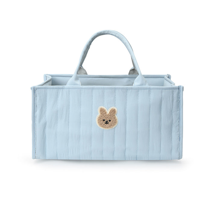Hellblauer gesteppter Windel-Caddy mit Hasen-Applikation und zwei Griffen