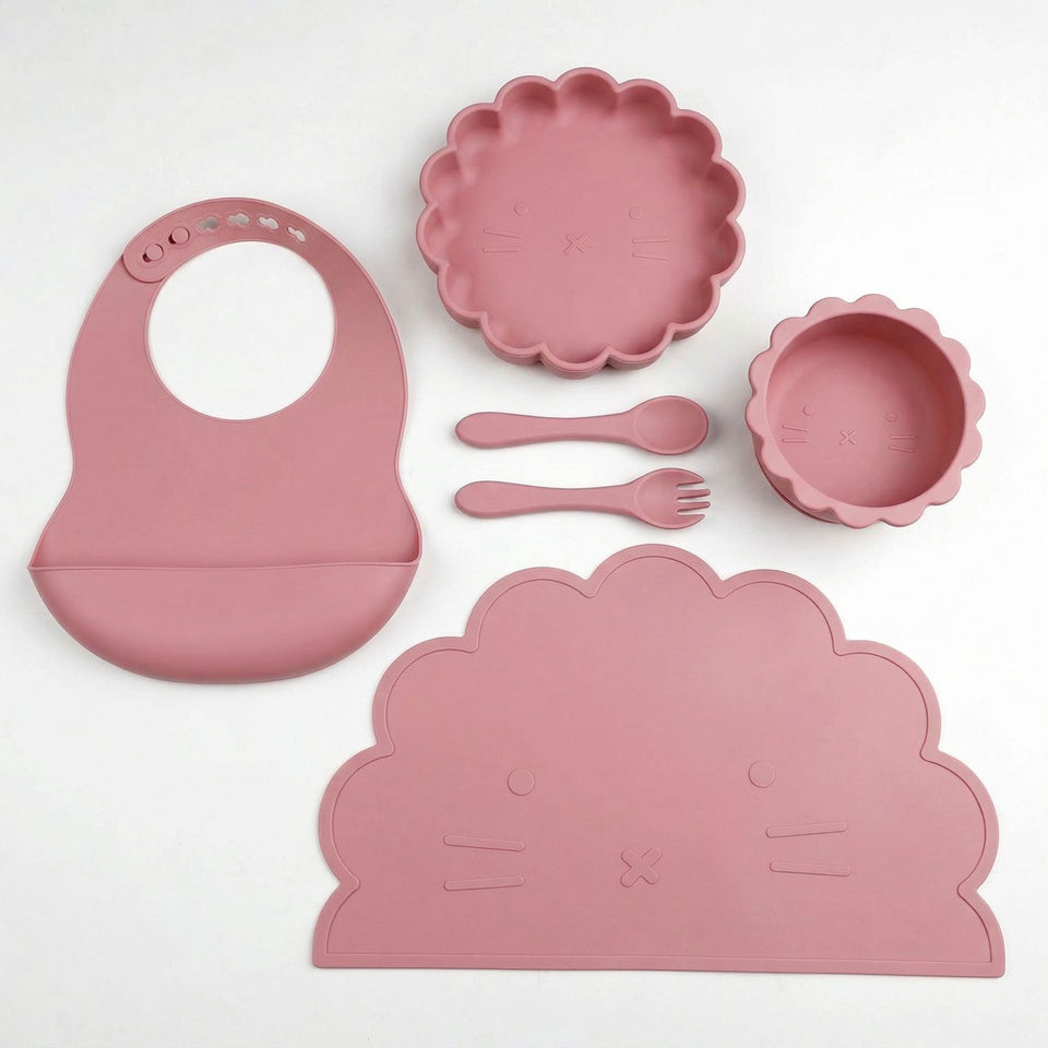 Beikost-Set Löwe aus Silikon, 6-teilig, Altrosa