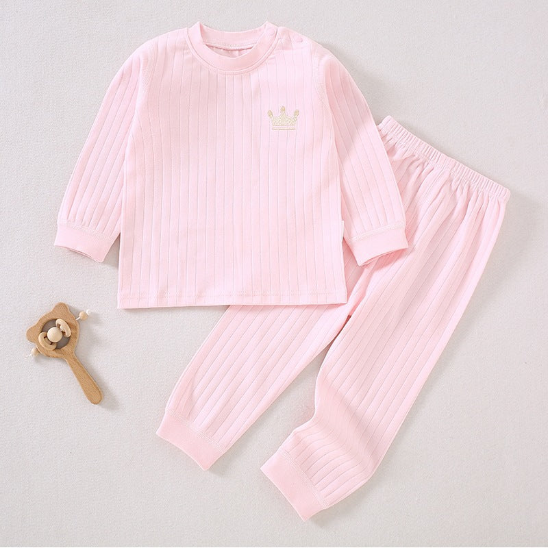 Rosa Baby-Set aus gerippter Baumwolle mit Krönchen-Stickerei