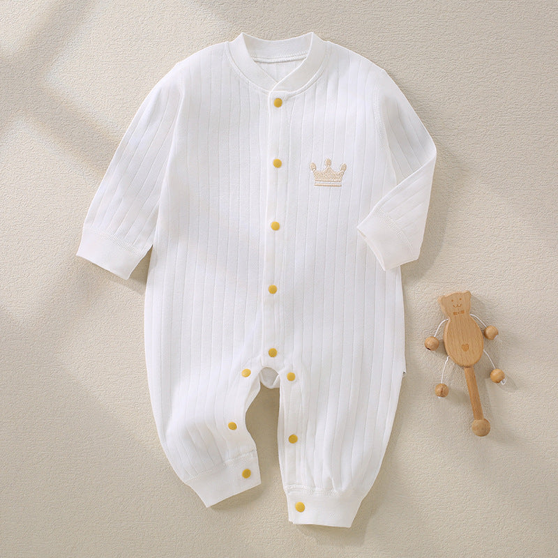 Weißer Baby-Strampler mit Kronen-Stickerei und Druckknopfleiste