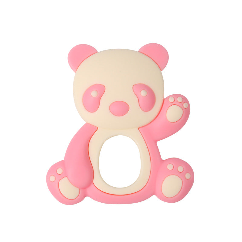 Panda-Beißring aus Silikon in Rosa-Weiß mit erhobener Pfote