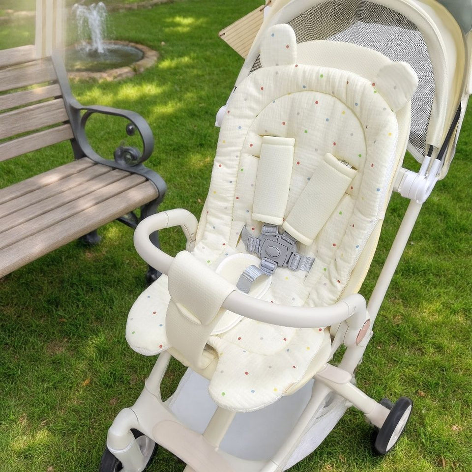 Kinderwagen-Sitzauflage mit Pünktchen und Bärenohren