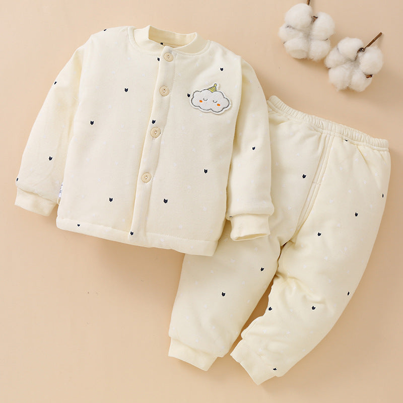 Baby-Set aus gesteppter Jacke und Hose in Creme