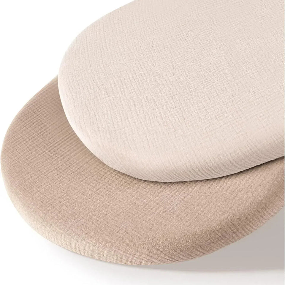 Oval-Spannbettlaken für Stubenwagen und Wiege, 2er-Set in Beige