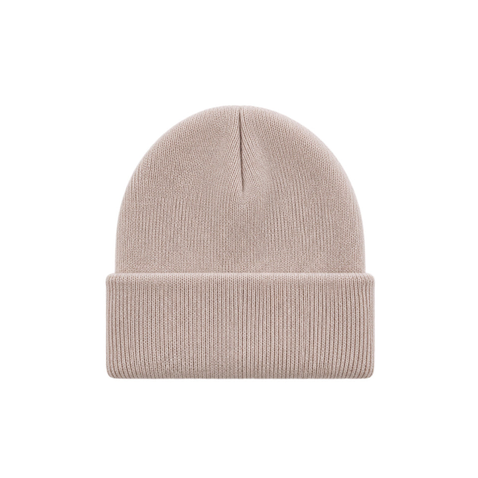 Einfarbige Baby-Strickmütze aus Acryl mit Umschlag, Beige