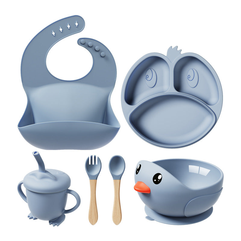 Beikost-Set Ente aus Silikon, 6-teilig, Blaugrau