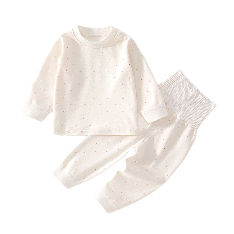 Cremefarbenes Baby-Set mit Herzchen: Langarmshirt und Hose mit hohem Bund