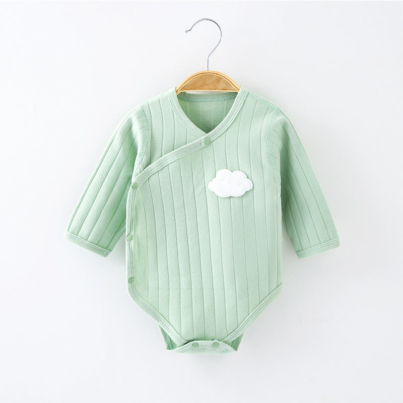 Mintfarbener gestreifter Wickelbody mit Wolken-Applikation
