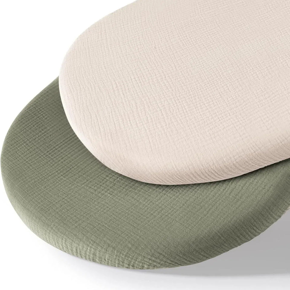 Oval-Spannbettlaken für Stubenwagen und Wiege, 2er-Set in Grün