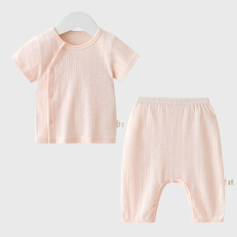 Rosafarbenes Baby-Sommerset mit Kurzarmshirt und Hose
