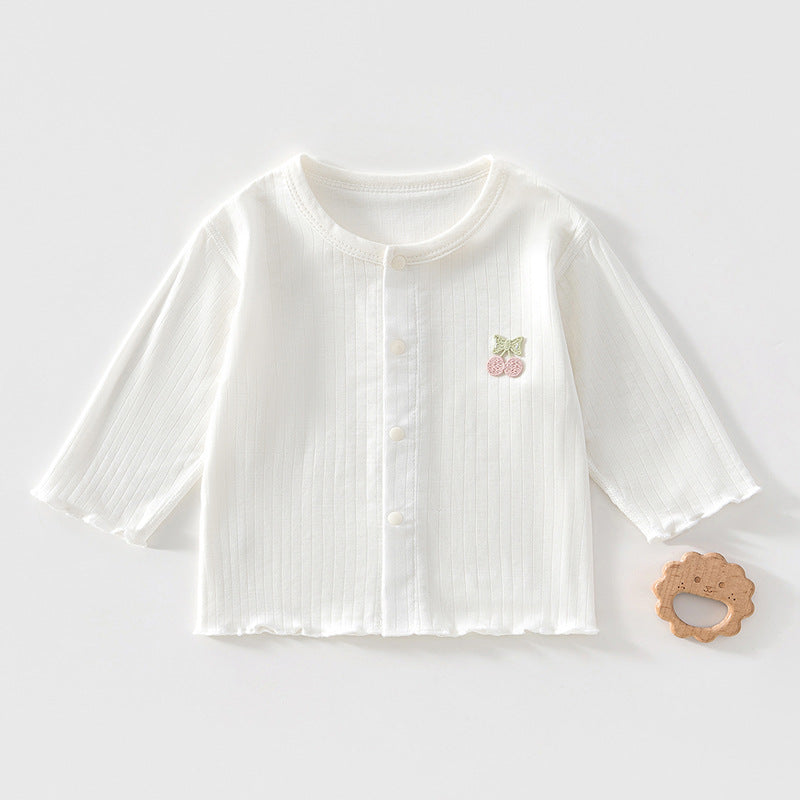 Dünne Sommerjacke aus Lyocell mit Kirsch-Stickerei in Weiß