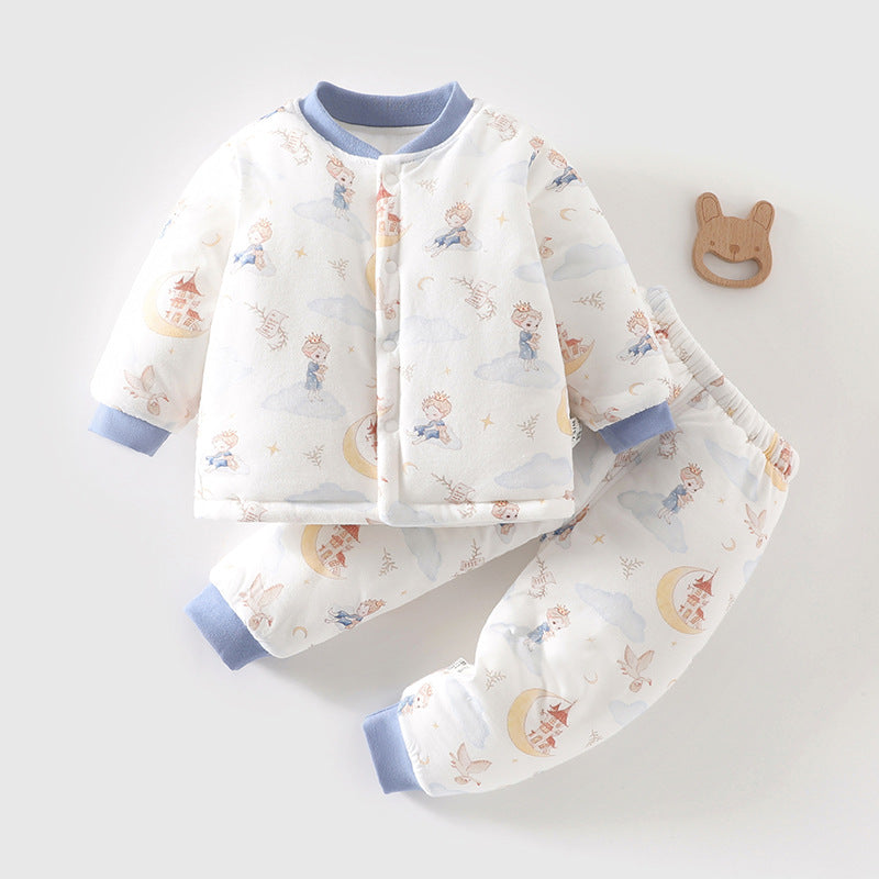 Gesteppter Baby-Zweiteiler mit Waldtier-Muster in Mond